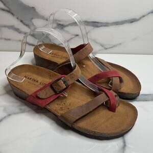 Marina Luna Italian Wmns Leather Strappy Thong Wedge Sandals Sz 41 Sz 10 Summer